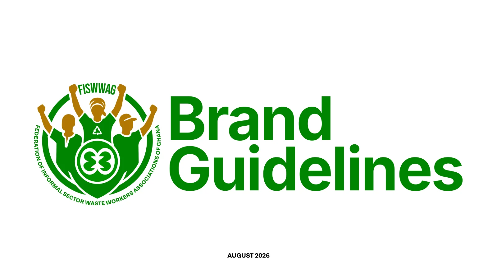 FISWWAG brand guidelines cover with the federation's green raised-hands logo and the title Brand Guidelines.
