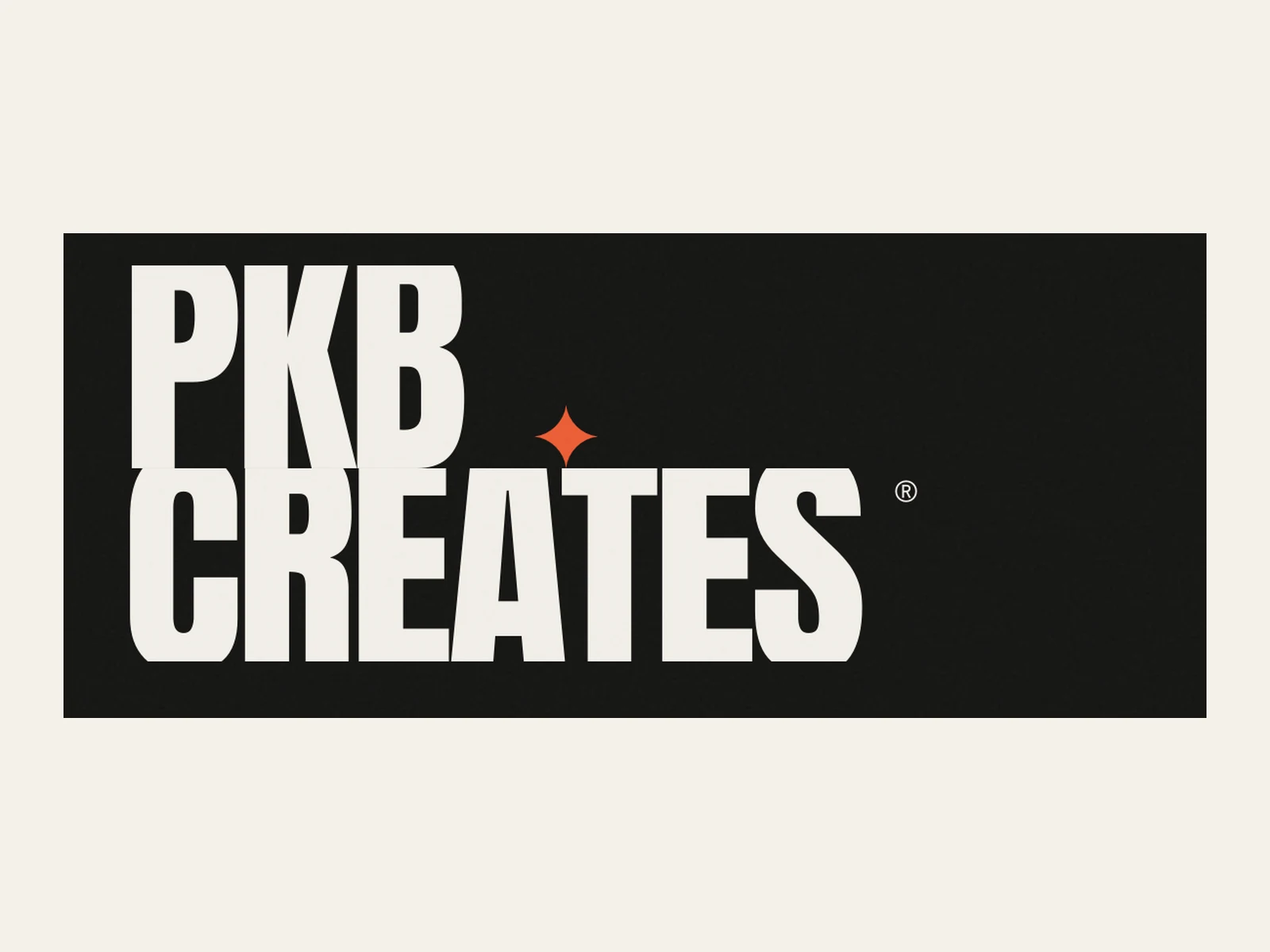 PKBCreates wordmark in heavy cream type with a small orange star on a black background.